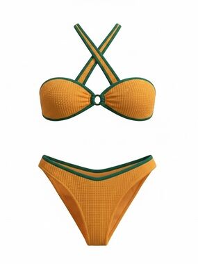PacSun Orange and Green Textured Bikini Set